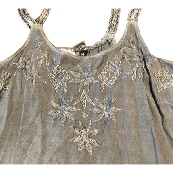 Raya Sun Blue Ombre Embroidered Sleeveless Dress M Cotton Rayon Made In India - Picture 7 of 9